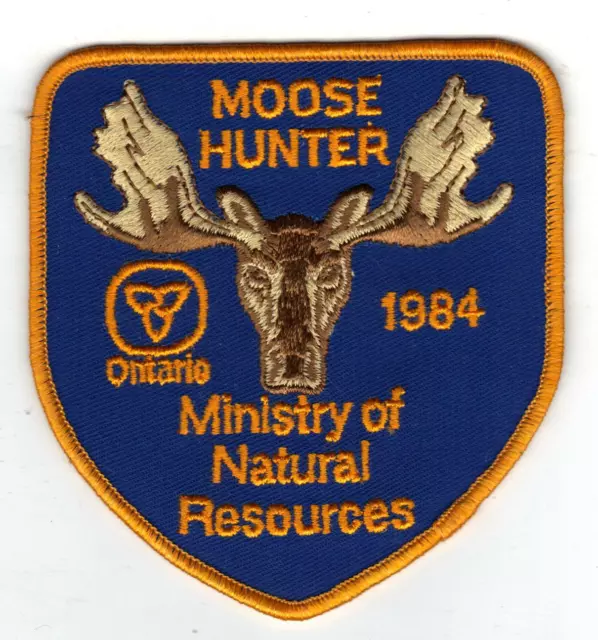 1984 Ontario Mnr Moose Hunter Patch-Michigan Dnr Deer-Bear-Elk-Crest-Badge-Fish