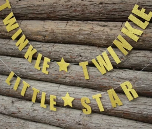 3M Baby Shower Twinkle Twinkle Little Star Gold Glitter Banner Bunting Party
