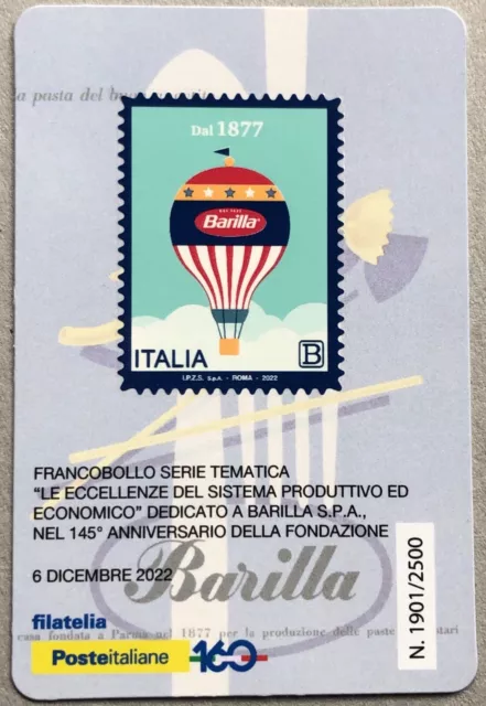 ITALIA 2022 BARILLA TESSERA FILATELICA FRANCOBOLLO tiratura 1500