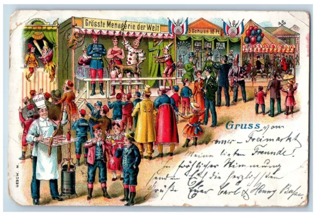 Germany Bremen Postcard Gruss Carnival Fair Clown c1910's Posted Antique