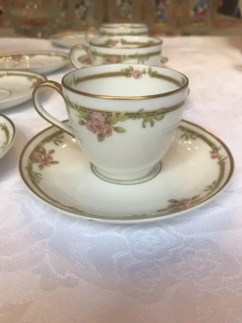 Gorgeous Rare Theodore Haviland Limoges Pink Roses 3 Cups & 6 Saucers, Gold Trim