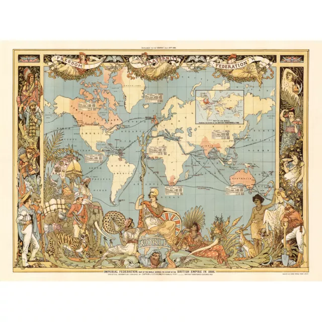 Map Colomb 1886 Extent British Empire Canvas Wall Art Print Poster