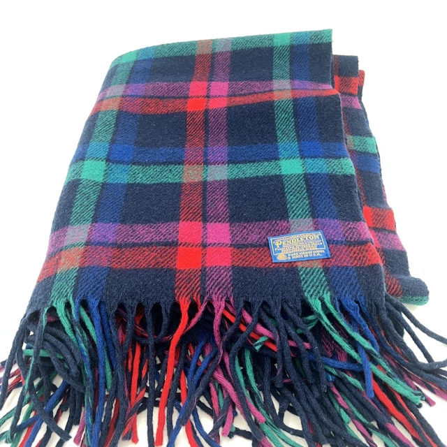 Vtg Pendleton Plaid Throw 100% Wool  50 x 72 Blue Green Red Blanket Few Holes