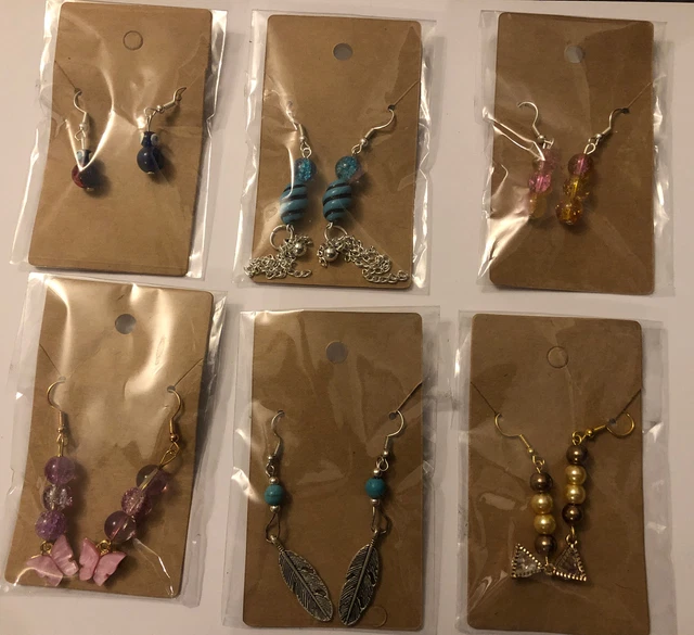 Bundle x 6 Beaded Handmade Earrings Inc Evil Eye & Butterflys