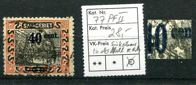 Saargebiet Plattenfehler Nr. 77 PF II (Einkerbung in der Null) gestempelt