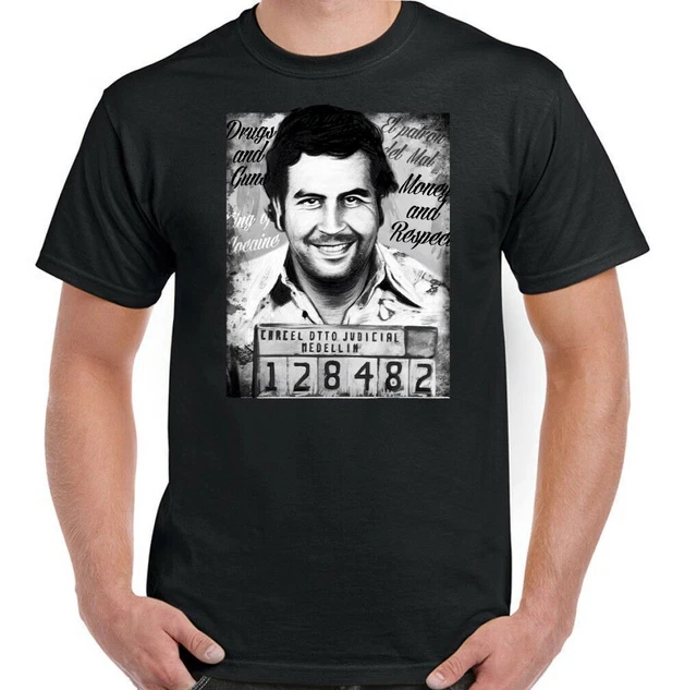 Pablo Escobar T-Shirt Mug Shot Mens Narcos TV Show Cartel Drug Cocaine Mugshot