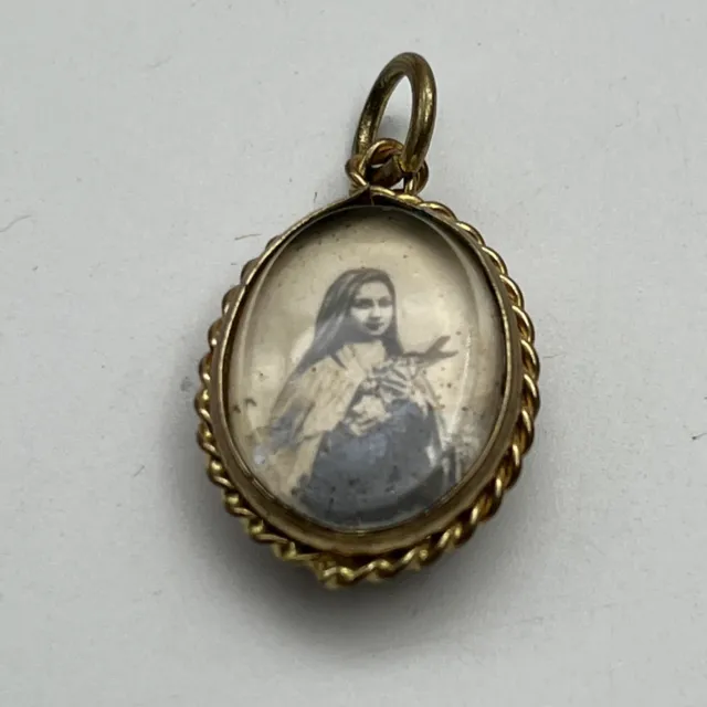 Ancien Médaille Pendentif Reliquaire ST Therese De Lisieux Immaculé Religieuse