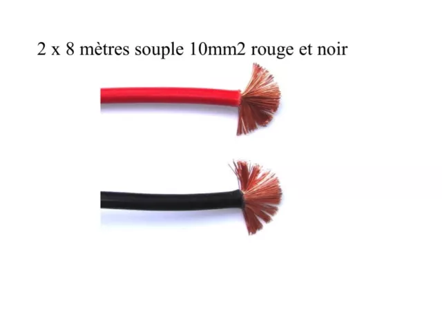 câble électrique batterie souple 10 mm2 rouge et noir 2X8 mètres