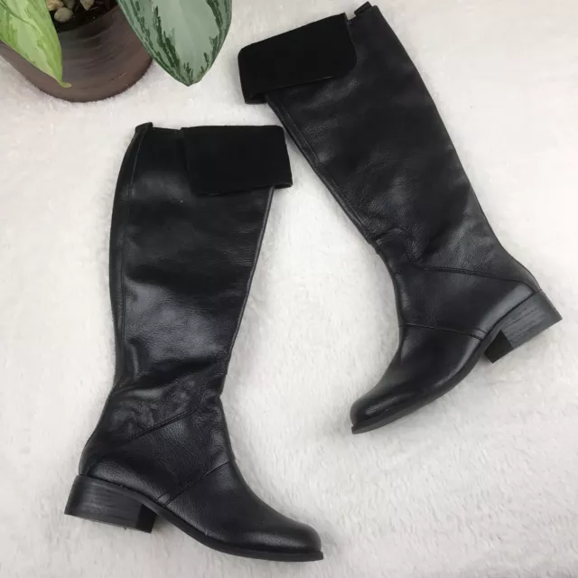 Nine West Black Noriko Knee High Leather Riding Boots Women's Size 5