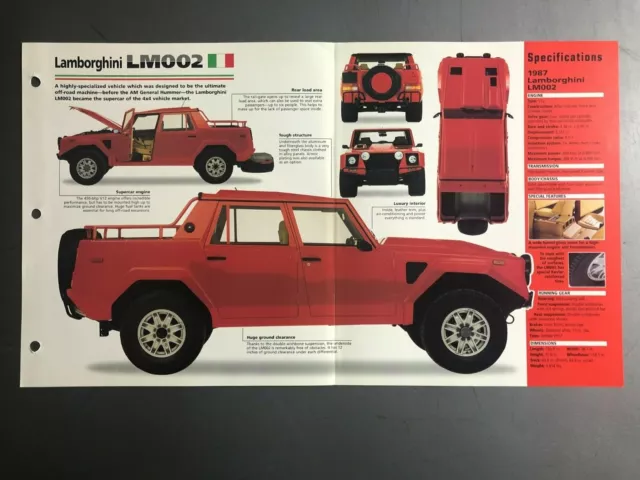 1985 - 1993 Lamborghini LM002 SUV Poster, Spec Sheet, Folder, Brochure - RARE!!