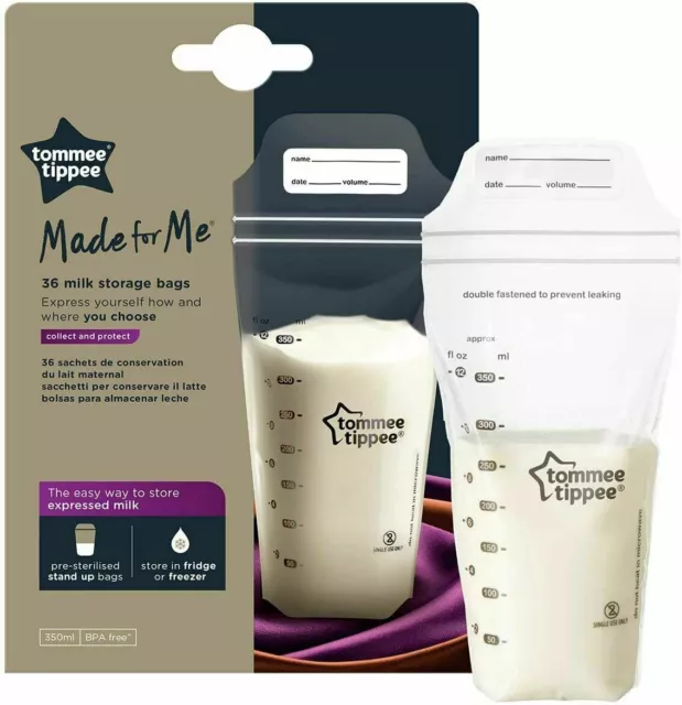 Tommee Tippee Pre-sterilised Stand-up Breast Milk Storage Bags Pack of 36, Clear