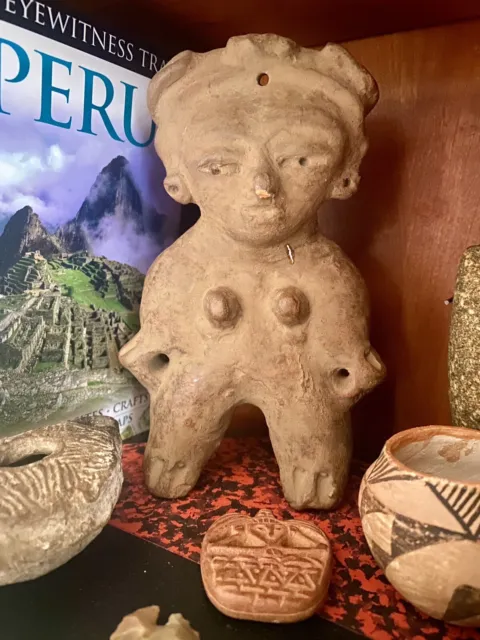 Ancient Rare Large Pre Columbian Vera Cruz Sonreinte Figure Terracotta Figure