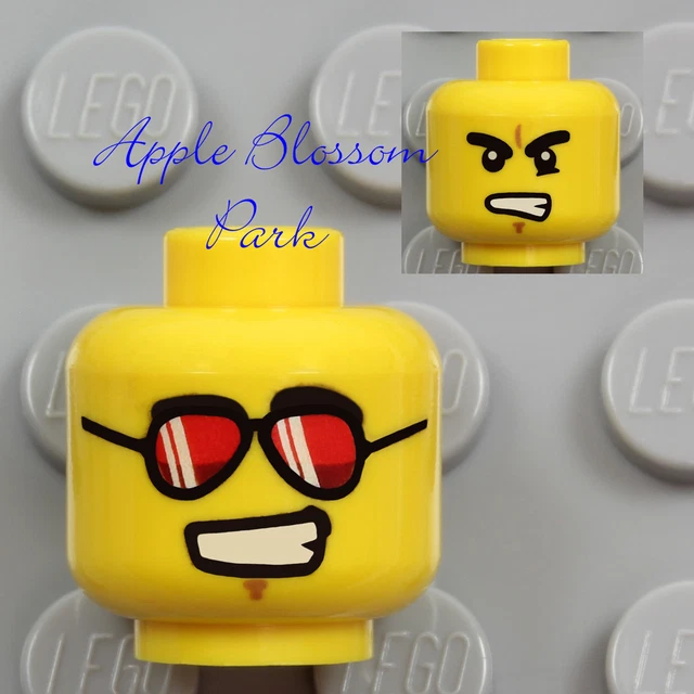 NEW Lego Male MINIFIG HEAD - City Boy Police Agent Pilot Aviator Red Sun Glasses