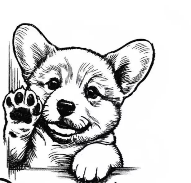 Welsh Corgi Pup DOG White Cotton Dish Tea Towel EMBROIDERED