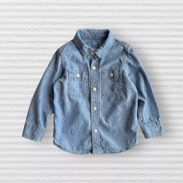 Gap Denim Toddler Boys Button-Up Shirt Long Sleeve Blue Chambray Kids Size 3T