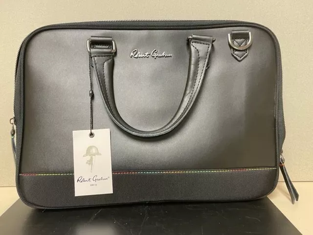 Robert Graham Black Leather Laptop, Ipad, Briefcase. ACADIA Style#RG109172