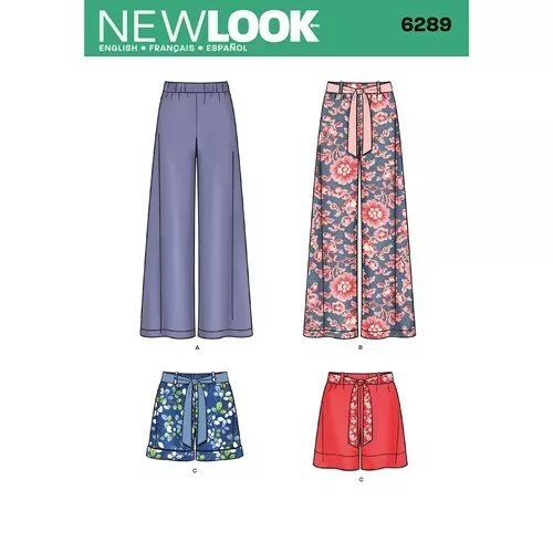 New Look Sewing Pattern 6289 Misses 8-18 Easy Pull-on Pants Shorts and Tie Belt