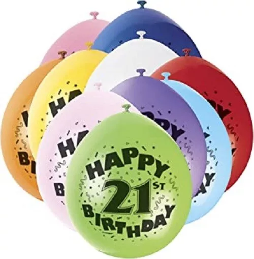 Globos impresos de 12 pulgadas para fiesta de cumpleaños feliz 21 años para fiesta de cumpleaños - Paquete