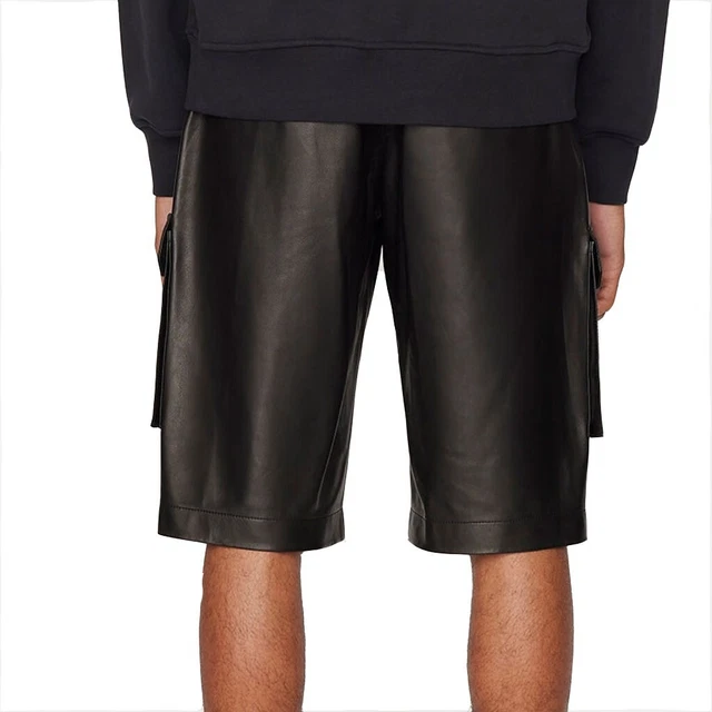 Uomo Cargo Pelle Corto Reale Morbido Vera Casual IN Uscita Pantaloncini