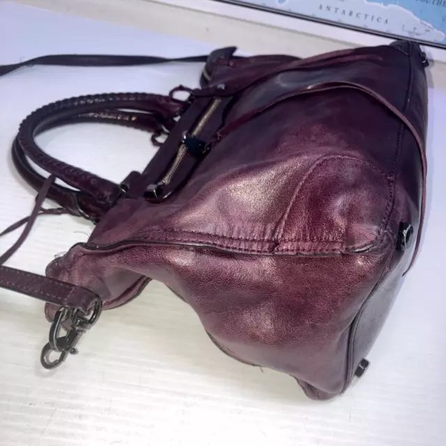 Rebecca Minkoff Soft Leather Moto Satchel Tote Shoulder Bag Grape Purple  12"w 2