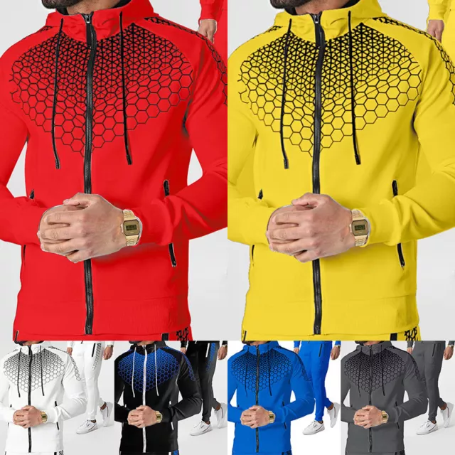 Set tuta da allenamento uomo pullover felpa con cappuccio pantaloni da jogging C8
