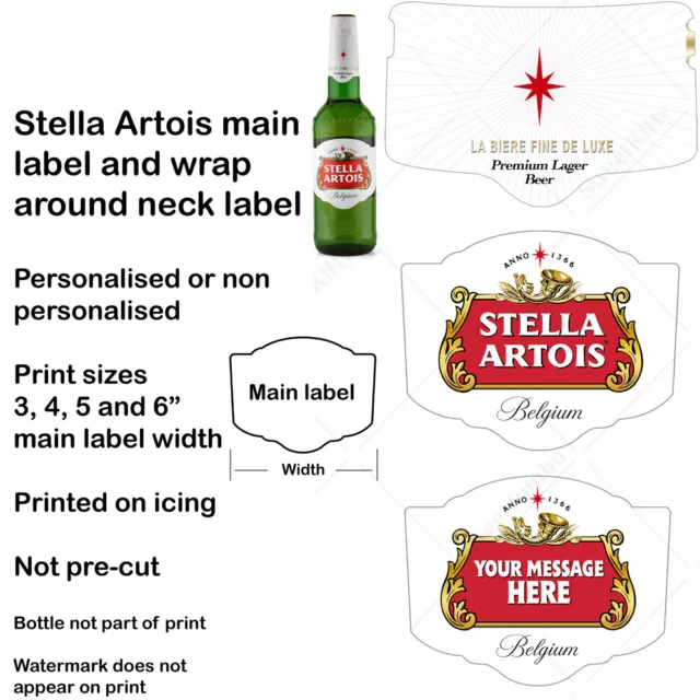 Stella Artois Cake Topper Bottle Label Personalised Edible Icing Decoration