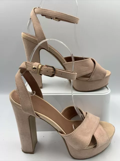 TOPSHOP Pale Pink strappy Platform Block heels. Ankle strap. Size UK5 EU38