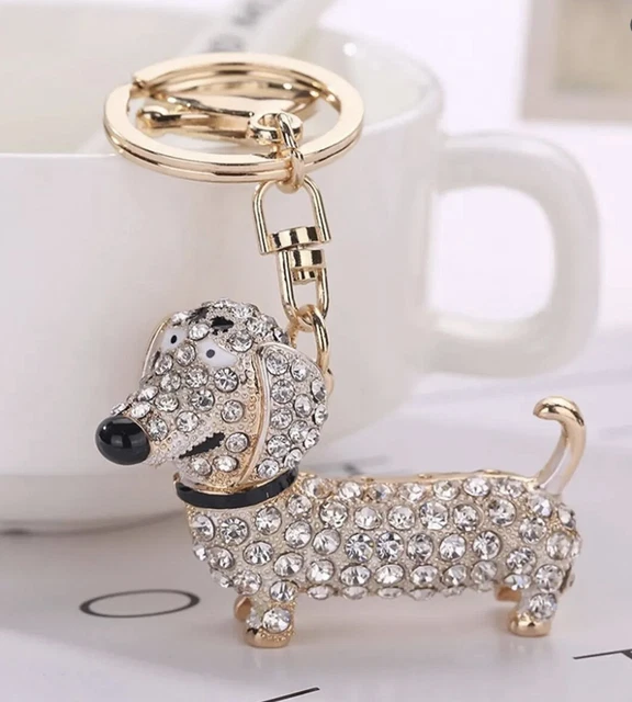 Cute Bling Dachshund Dog Alloy Rhinestone Key Chain & Fob SHIPS FROM TEXAS, USA!