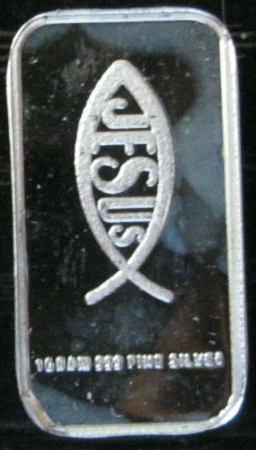 Jesus Ichthys Cross - 1 GRAM GR G .999 Fine Pure Solid Silver Bullion Bar