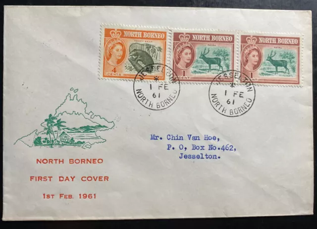 1961 Jesselton North Borneo First Day Cover FDC Locally Used