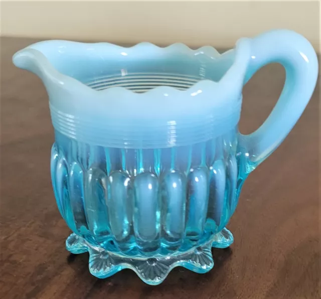 Antique Victorian Davidson Glass Blue Pearline Lady Caroline Creamer Jug