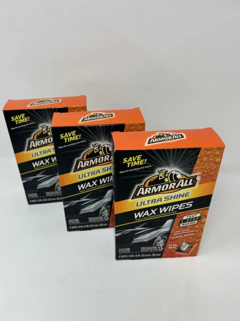 Armor All Ultra Shine Wax Wipes (Lot of 3) 12XL  10"x15" ArmorAll Auto Detailing