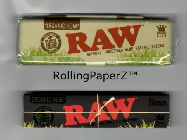 RAW BLACK ORGANIC HEMP KING SIZE Rolling Papers And Metal Pack Storage Case Tin