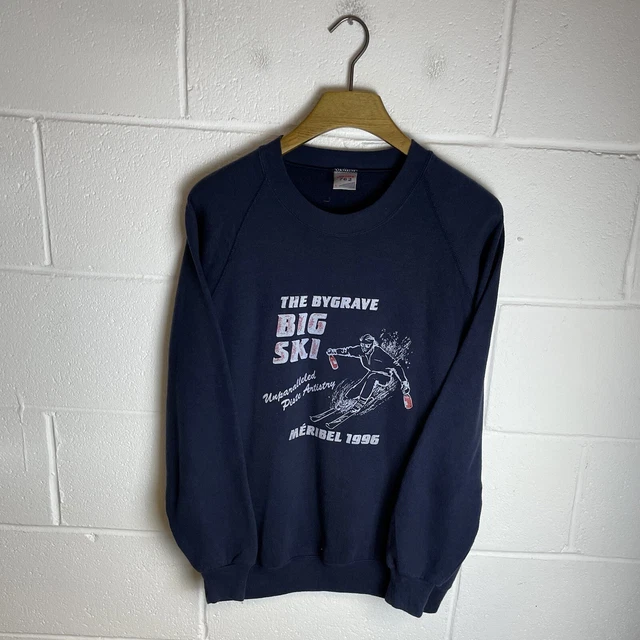 Vintage Jerzees Sweatshirt Mens Large Blue 90s France Skiing Big Ski Meribel