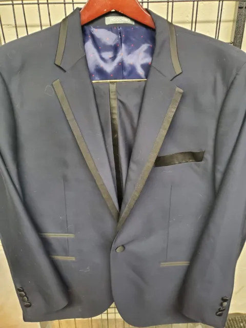 INDOCHINO Wool Cashmere Satin Trim Tuxedo Blue Size 44R