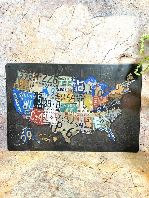 VINTAGE USA LICENSE Plate Map Metal Sign Retro Wall Decor American