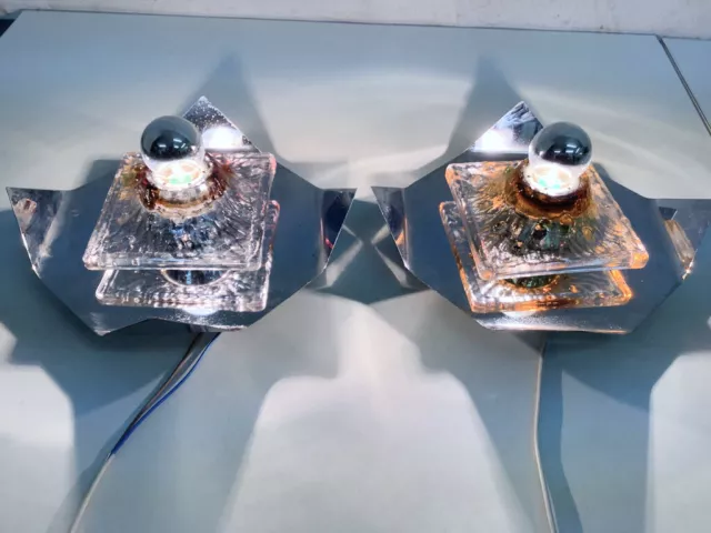 2 Wandlampen aus den 60er 70er Jahren Chrom Glas 2