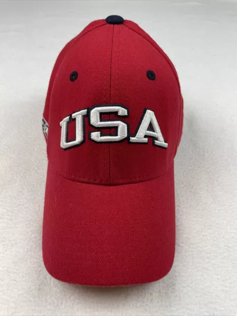Team USA Hockey Fitted Cap Hat CCM One Fit Olympics Red