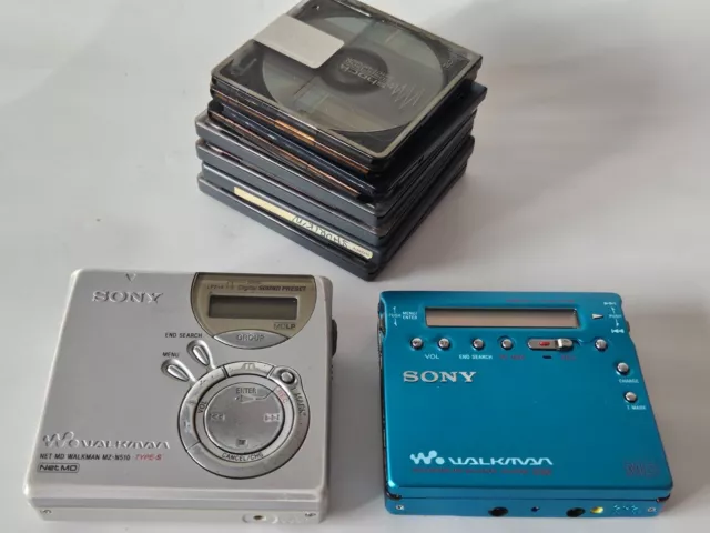 Lot of 2 SONY Walkman MD Portable Player Recorder | MZ-R900 | MZ-N510 & 8 Discs