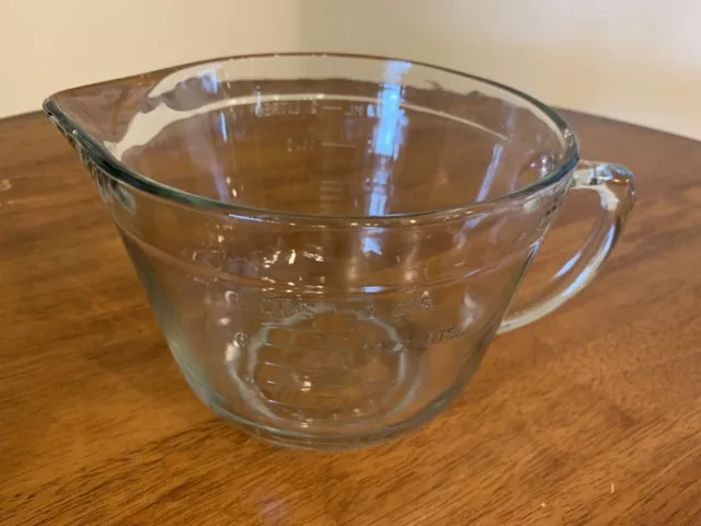Vtg Anchor Hocking 2 Qt 8 Cup Glass Measuring Cup Batter Bowl w/ Red Lid  #22 USA