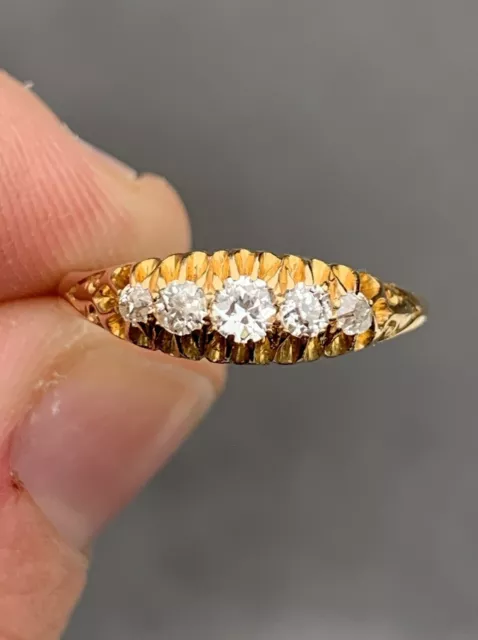 18ct Gold Old Cut Diamond Antique 5 Stone Ring, 18k 750