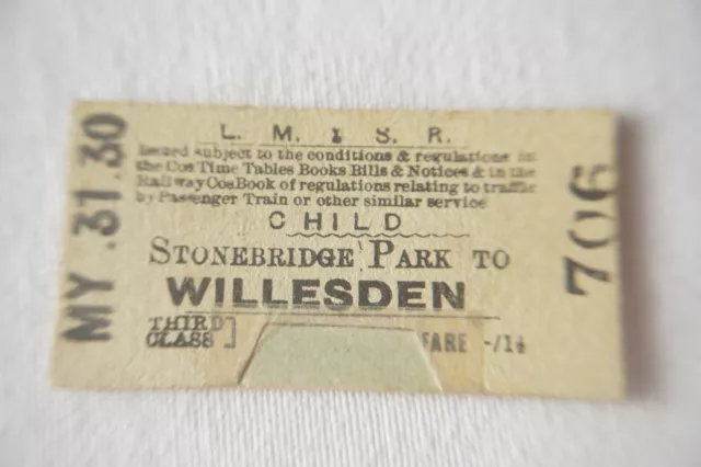 1930 Stonebridge Park to Willesden LMS Railway Train Ticket