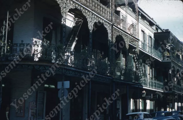 Sl59 Original slide 1950's  New Orleans downtown city street cars stores 471a