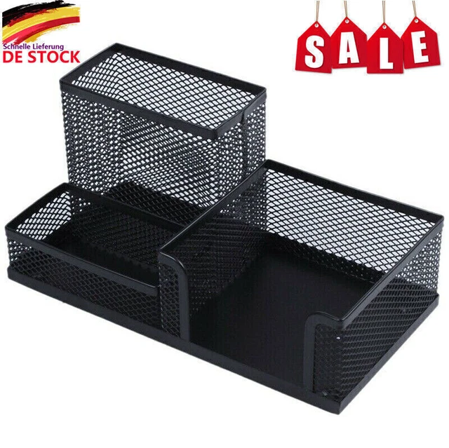 Studenten Buero-Tisch Mesh-Stil 3 Faecher Metall Stifthalter Schwarz GHYU