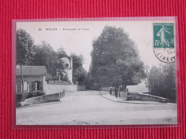 Cpa Ecrite Timbre Melun Promenade De Vaux 77