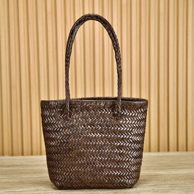 Handmade Weaving Real Leather Vegetable Basket Bag, Women's Tote Shoulder Bags