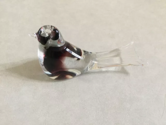 Vtg Glass Bird Figurine Clear With Purple Center Paperweight Or Decoration