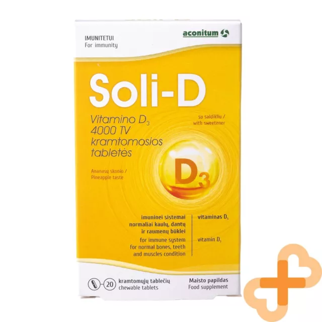 SOLI-D 20 Chewable Tablets Vitamin D3 4000 IU Immune System Support Supplement