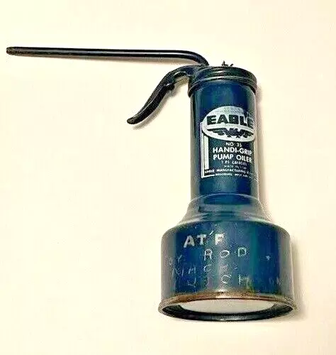 Vintage Rare BLUE Eagle Brand No. 35 Handi-Grip Pump Oiler 1 Pt West Virginia