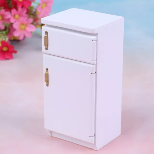 1:12Dollhouse wooden white refrigerator fridge freezer furniture miniature -AW